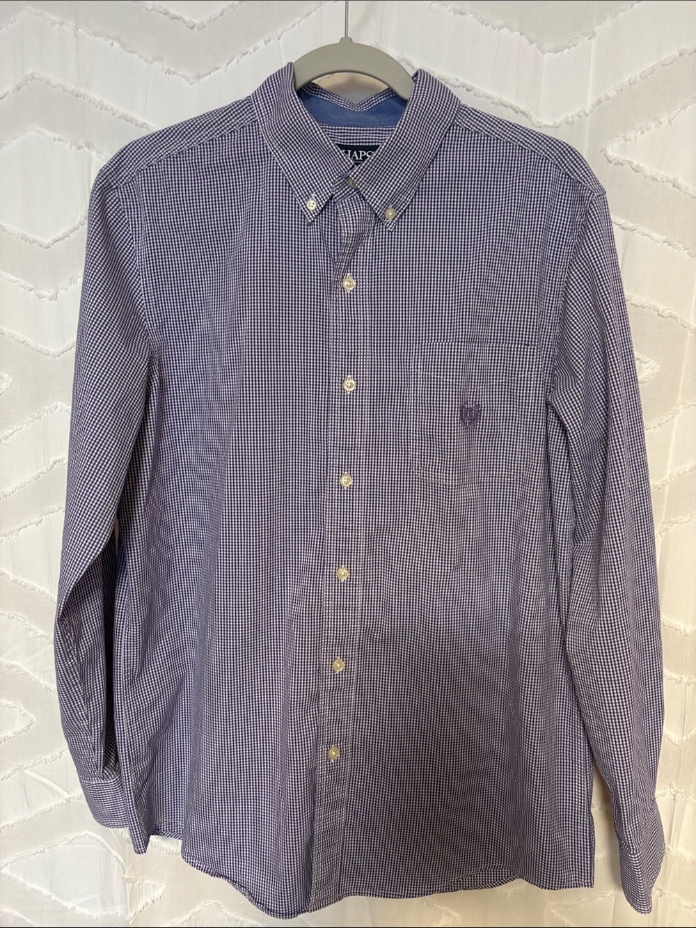 CHAPS Men’s Purple Micro-Gingham Button-Down Dress Shirt